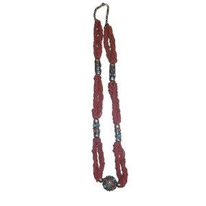 Red Coral Necklace with metal bead turquoise and red coral 28"